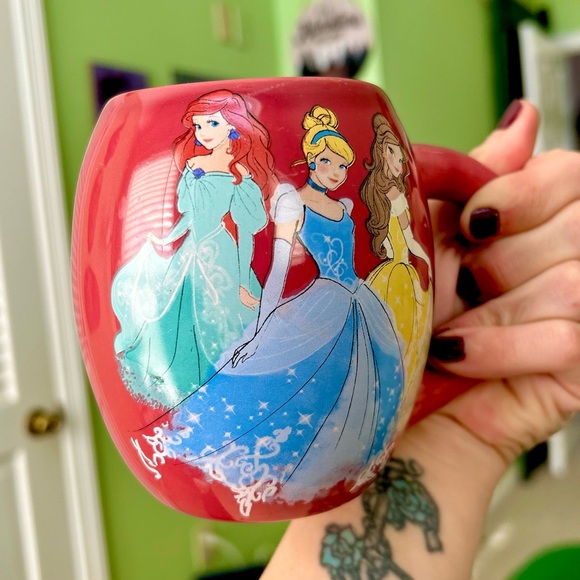 Red Disney Princess Ariel Cinderella & Belle Ceramic Kitchen Coffee Tea Mug - Picture 3 of 7